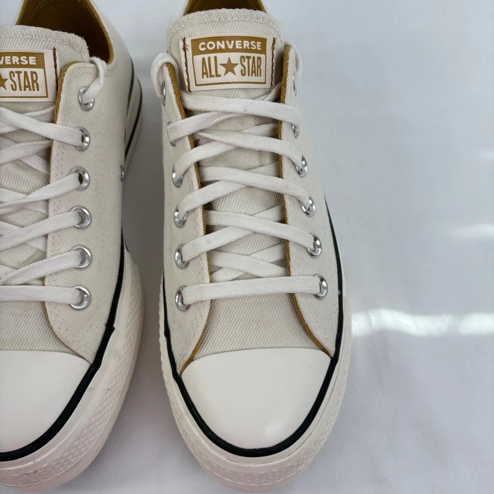 Converse Women's CTAS Lift Platform Egret/Navy/Burnt Honey Denim A03829F Size 7 - Picture 7 of 12